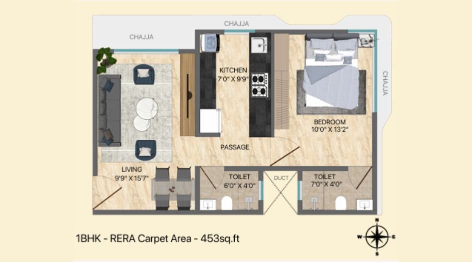 Neurata-Aventus-Erica-Floor-Plani-1 BHK-453 Sqft